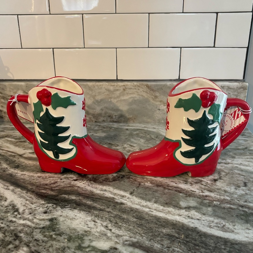 Yeehaw Holiday Christmas Cowboy Boot Ceramic Mug Set